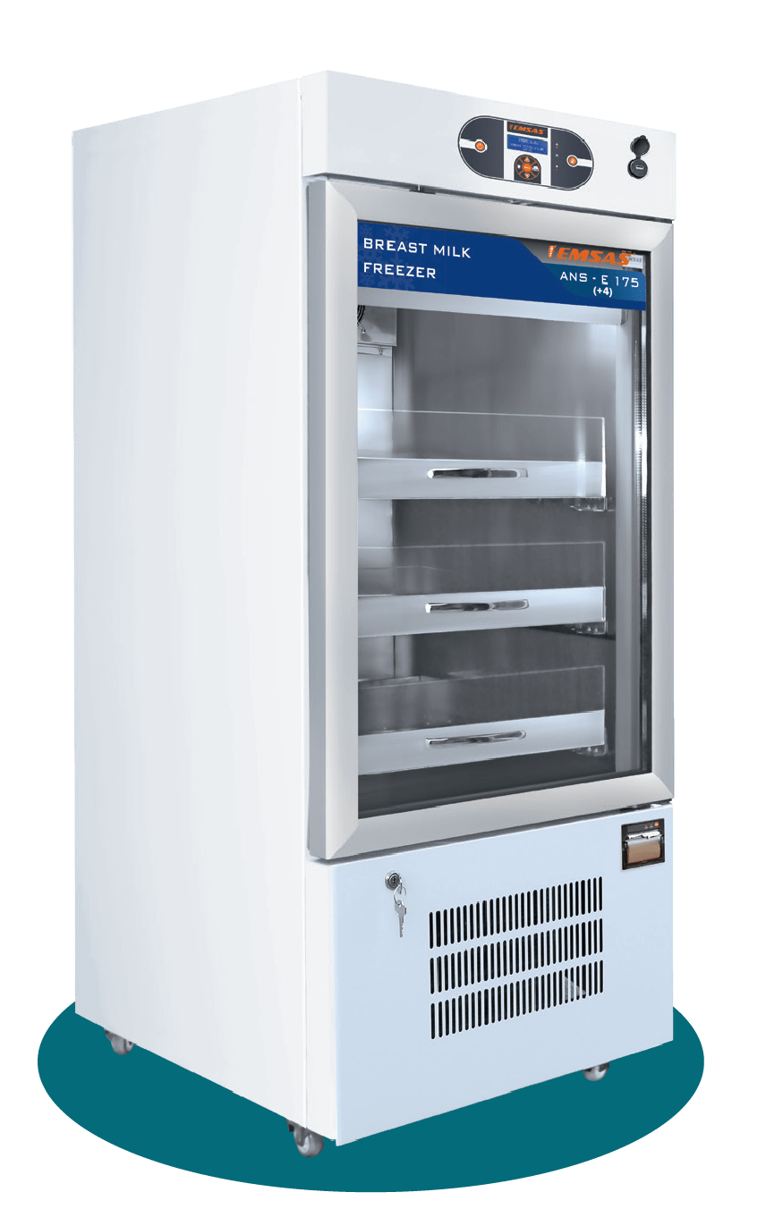 ANS-E 175 Yeni doğan üniteleri ve kadın doğum servisleri için özel olarak tasarlanmış süt bankası. Sadece ısıtma yapan model, 2-8°C arasında sıcaklık ayarlarıyla anne sütünü besin değerini kaybetmeden muhafaza eder ve ideal sıcaklıkta saklama sağlar.(ultra low temperature freezer, Anne sütü saklama dolabı)