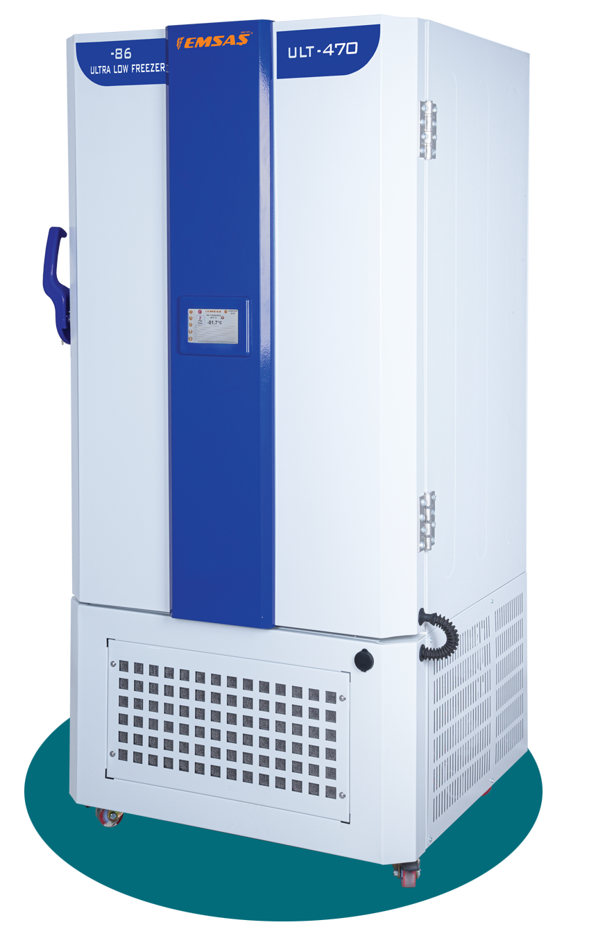 ULT-470 Ultra düşük sıcaklık laboratuvar ve plazma dondurucusu, -86°C ile -50°C arasında çalışarak hassas numuneleri güvenle saklar.(ultra low temperature freezer, ultra low temp freezer, ultra cold freezer, medikal soğutma dolapları)